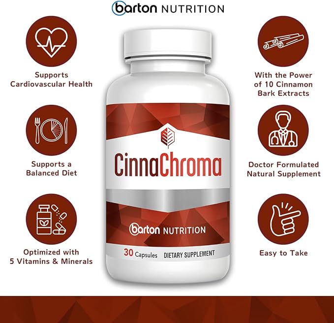 CinnaChroma Cinnamon Capsules - Extract Supplement with Chromium Picolinate and Vanadium 30 VIT D3 K2 to Support Metabolism Cardiovascular Health