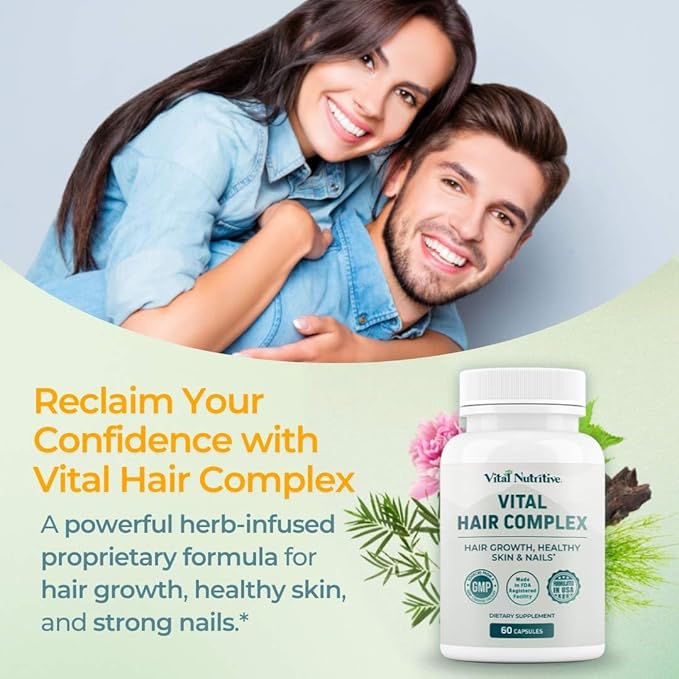 Vital Hair Complex - Hair Growth Vitamins for Women & Men - Biotin & Vitamin B - Hair Supplement for Healthy Hair, Skin & Nails - Hormone & Gluten-Free - Hair Vitamins for Women (60 Count, Pack of 2)