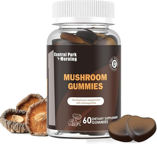 Mushroom Gummies, Lion's Mane, Turkey Tail, Reishi, Chaga, Cordyceps Mushroom with Ashwagandha