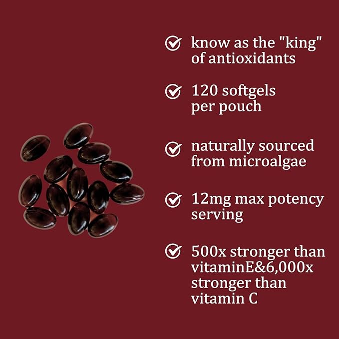 Astaxanthin 12mg, Organic Astaxanthin Antioxidant Supplements For Tanning, Skin, Eye, Joint Health, 120 Softgels