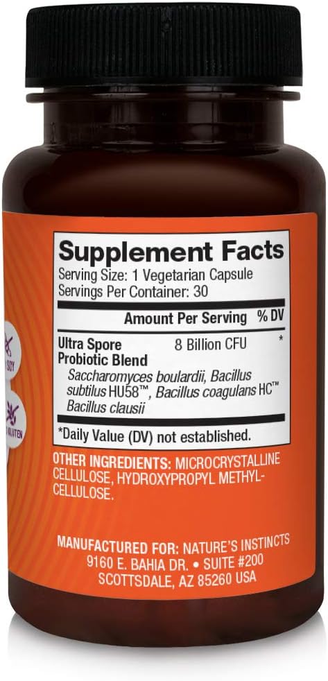Ultra Spore Probiotic with Live Strains | Daily Soil Based Probiotic for Digestive Support & Gut Health | Soy-Free, Dairy-Free, Gluten-Free, Non-Refrigerated Probiotics, 30 Capsules
