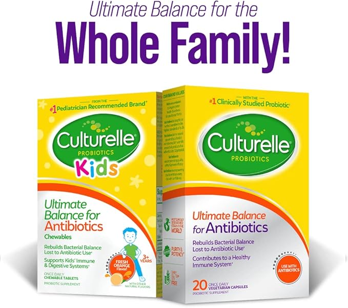 Culturelle Probiotics Ultimate Balance Probiotic for Use with Antibiotics - 20 Count – Probiotic Capsules Help Restore Good Bacteria Lost During Antibiotic Use & Contribute to A Healthy Immune System