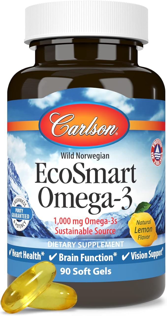 Carlson - EcoSmart Omega-3, Sustainable Source, Promotes Heart, Brain, Vision & Joint Health, Lemon, 90 soft gels