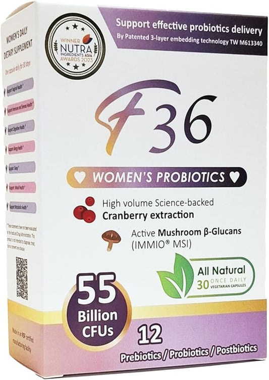 Probiotics 55 Billion CFU Support Vaginal, Immune, Digestive, PH Balance. Promote Sleep and Relief Allergy. All Natural Ingredients with β-Glucan, Cranberry - 30 Capsules