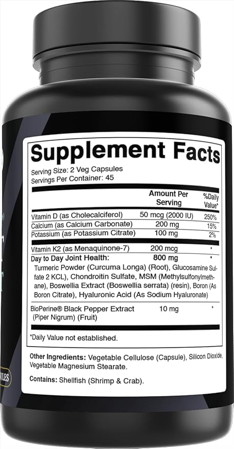 Best Naturals Day-to-Day Joint Support 90 Veg Capsules - Made with Vitmain D, K2, Calcium, Potassium, Turmeric, Glucosamine, Chondroitin, MSM