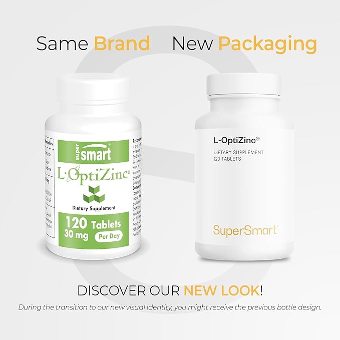 SuperSmart - L-OptiZinc 30mg per Day (Patented & Highly Bioavailable) - Zinc Methionine Supplement - Natural Sweet Taste | Non-GMO & Gluten Free - 120 Tablets