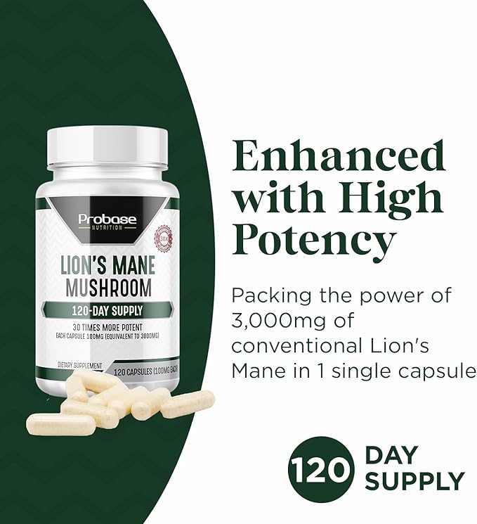 Lions Mane Supplement Capsules 30x Potency Extract Mushroom Supplement 4 Month Supply 120 Count