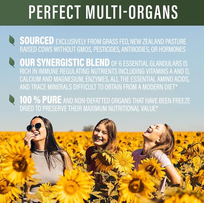 Perfect Supplements - Perfect Multi-Organs – 180 Capsules – A Blend of 6 Synergistic Glandulars – 100% Freeze Dried & Hormone Free – New Zealand Pasture Raised