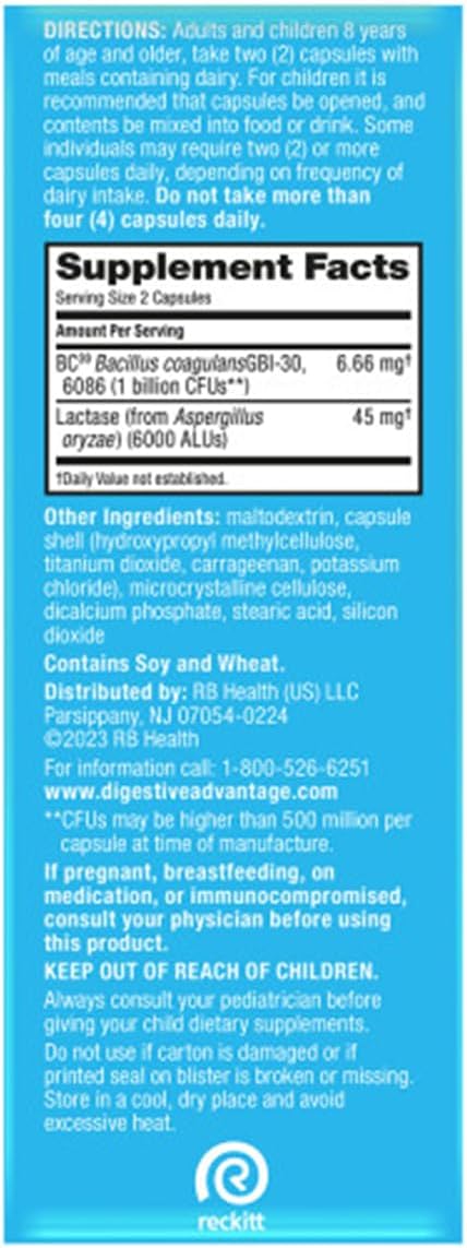 Digestive Advantage Lactose Defense Enzymes + Probiotics for Women & Men Occasional Bloating, Lactose Breakdown, Minor Abdominal Discomfort, Immune Support, 96 Count Capsules (2 Pack)
