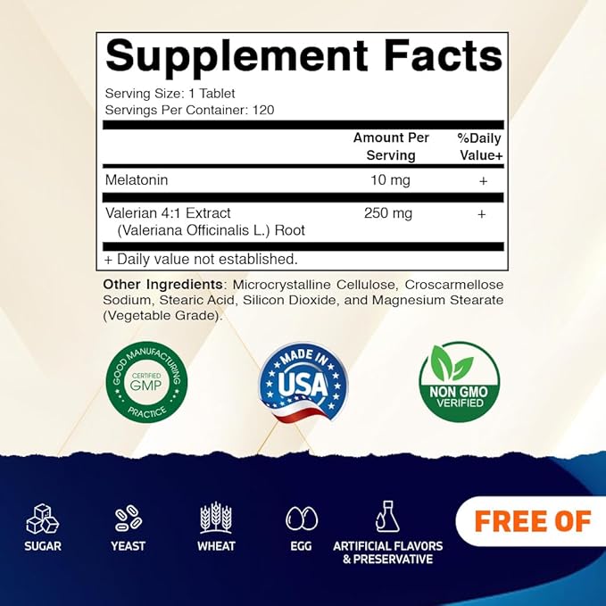 Vitamatic Melatonin 10mg with Valerian Root 4:1 Extract 250 mg 120 Tablets