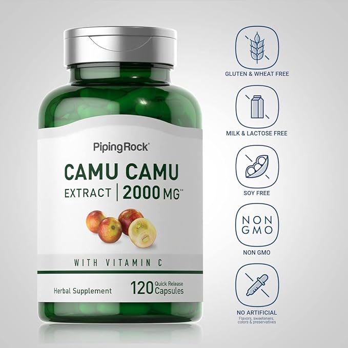 Piping Rock Camu Camu Capsules 2000mg | 120 Pills | Fruit Extract | with Vitamin C | Non-GMO, Gluten Free Supplement