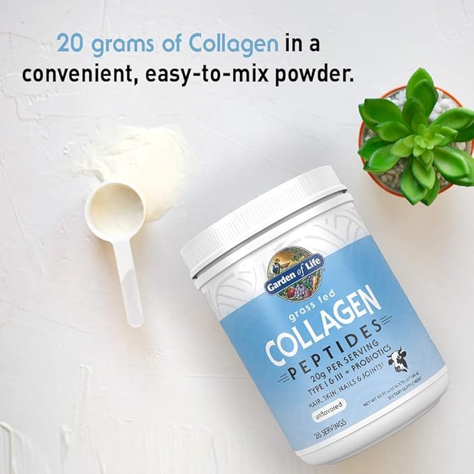 Garden of Life Grass Fed Collagen Peptides Powder Unflavored Collagen Powder for Women Men Hair Skin Nails Joints, Hydrolyzed Collagen Protein Supplements, Collagen for Women & Men, 28 Servings