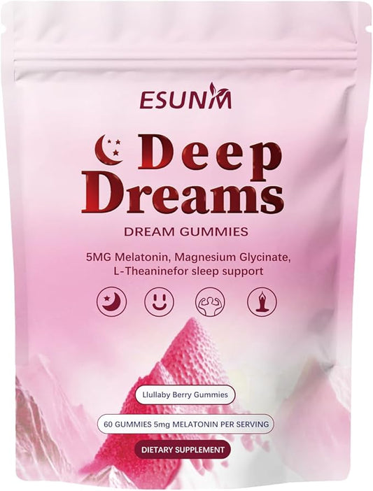 Deep Dream Sleep Gummies with 5mg Melatonin, Magnesium, Glycinate, L-Theanine for Sleep Support- Non-Habit Forming Sleep Supplement,60 Gummies, 30 Day Supply