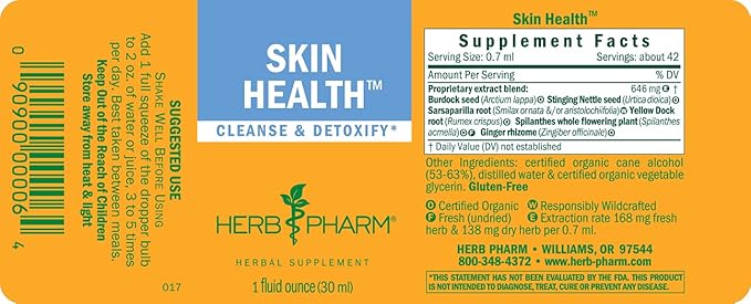 Herb Pharm Skin Health Liquid Herbal Formula for Healthy Skin, 1 Fl Oz