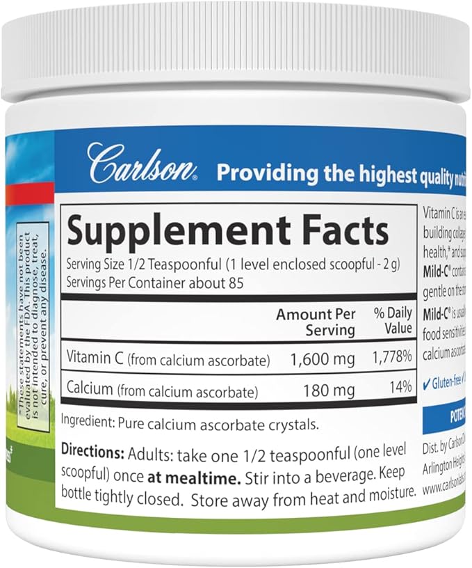 Carlson - Mild-C, Vitamin C Powder, Supports Healthy Immune Function, 6 oz (170 g)