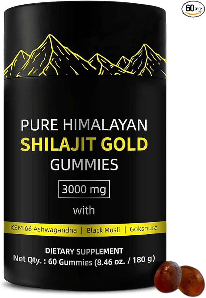 Shilajit Gummies | UltimaPeak Pure Himalayan Shilajit for Men | Lab Tested I No Added Sugar | Ashwagandha, Gokshura | Fulvic Acid & 85+ Trace Minerals for Men, Women | Non-GMO | 60 Gummy