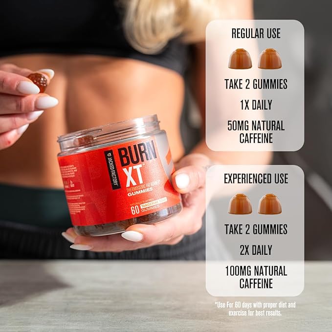 Jacked Factory Burn-XT Weight Loss Gummies - Thermogenic Fat Burner & Appetite Suppressant Gummies with Acetyl-L-Carnitine HCL, MitoBurn, & Caffeine - 60 Gummies, Tangerine Sour