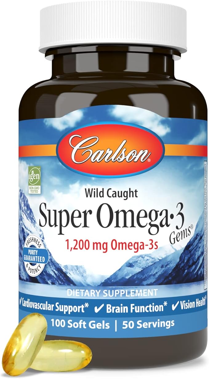 Carlson Super Omega-3 Gems, Norwegian, 1,200 mg Omega-3s, 100 Soft Gels