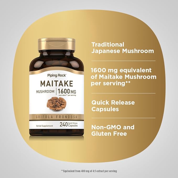 Piping Rock Maitake Mushroom Extract | 1600mg | 240 Capsules | Herbal Supplement | Grifola Frondosa | Non-GMO, Gluten Free