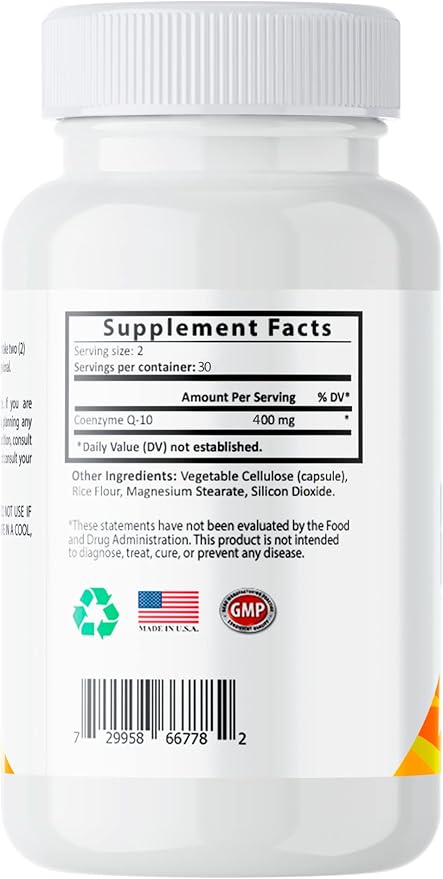 CoQ10 400mg Vegan, Ultra CoQ10 - Ultra High Absorption Coenzyme Q10 Supplements - Antioxidant Supplement for Vascular and Heart Health, Fertility & Energy Production - 60 Count