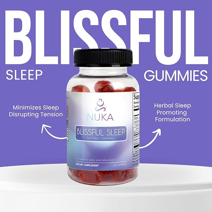 NUKA Blissful Sleep Gummies for Adults - Natural Sleep Aid with 2mg of Melatonin, Passiflora Extract & Vitaman B6 – Restful Sleep & Relaxation –Vegan & Gluten-Free- Passion Fruit 60 Gummies