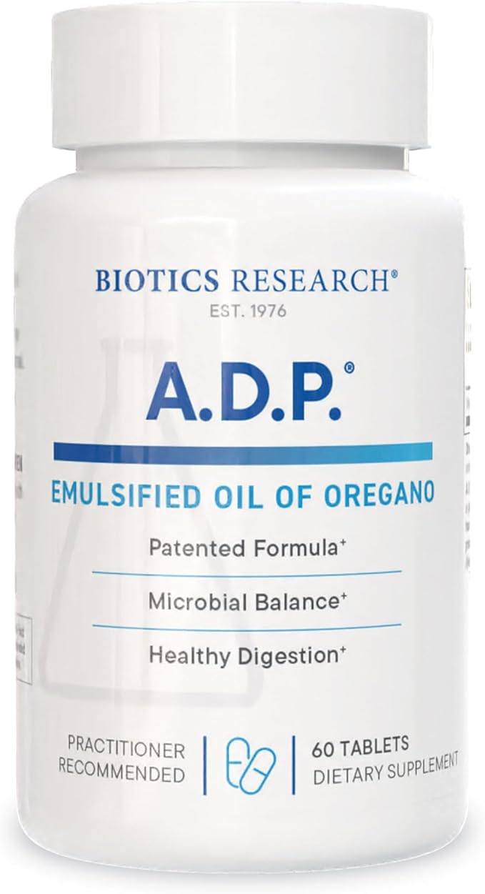 Biotics Research A.D.P.- Emulsified Oil of Oregano -Patented Formula, Wild Oregano Oil –50mg/S- Highly Concentrated Carvacrol - Sustained Release for High Absorption, GI Health –60 Tablets