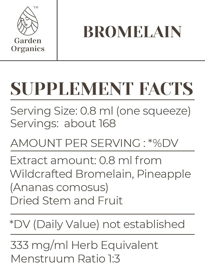 Bromelain Alcohol-Free Natural Tincture Extract, Immune System Booster, Liquid Drops Made from 100% Wildcrafted Bromelain, Pineapple (Ananas comosus) Dried Stem and Fruit (4 fl oz)