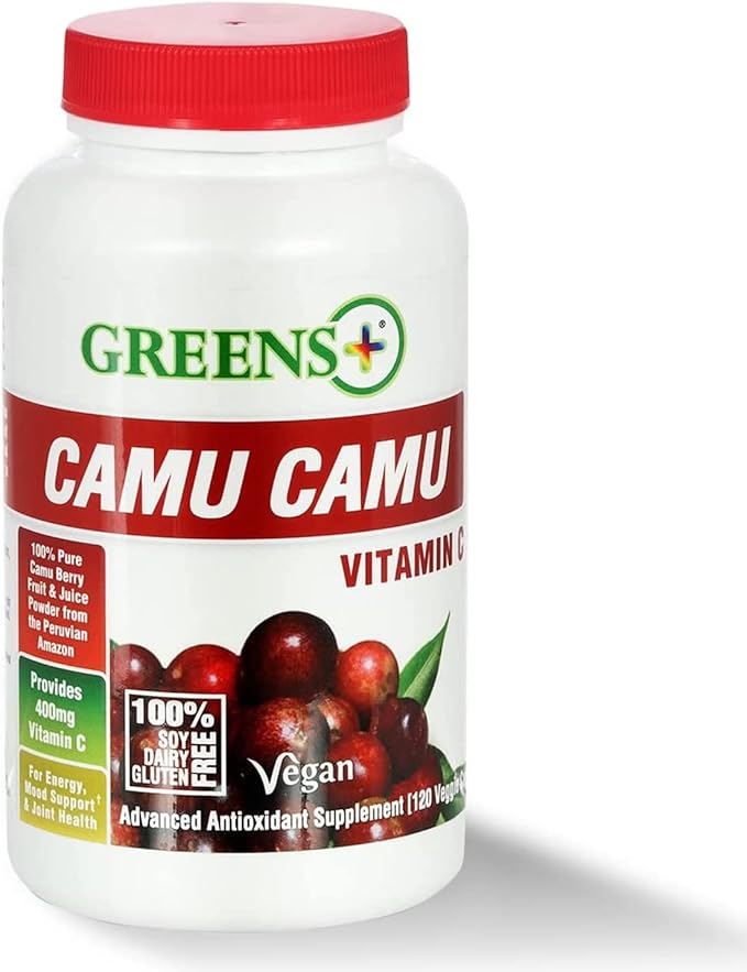 Greens+ Organic Reds Superfood Powder Camu Camu Dietary 400mg Vitamin C SuperFruit Supplement 120 Capsules, 100% Natural, Vitamins & Minerals, Vegan, Soy/Dairy/Gluten Free