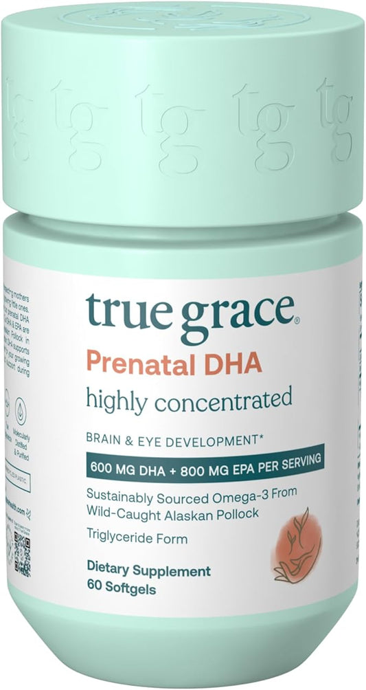 True Grace Prenatal DHA - 60 Softgels - 1400mg of DHA & EPA - for Pre-Conception, Pregnancy & Lactation - Wild Caught & Sustainably Sourced - Gluten Free - 30 Servings