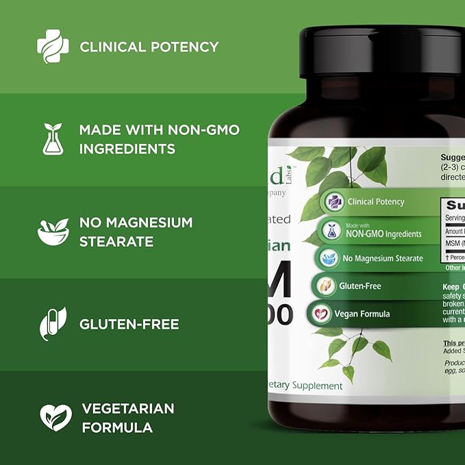 EMERALD LABS MSM 1000mg - Joint, Liver & Immune Support Supplement with Methylsulfonylmethane - Gluten-Free & Additive-Free - 200 Vegetable Capsules (Up to 100-Day Supply)