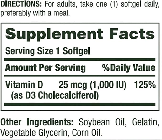 Nature's BountyVitamin D3 1000 100 mg, 120 Softgels (Pack of 3)
