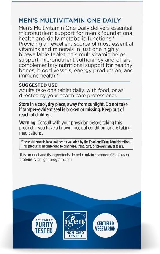 Nordic Naturals Men’s Multivitamin One Daily - Bone, Energy, & Blood-Vessel Support - Immunity Supplement - 20 Essential Nutrients - 30 Tablets - 30 Servings