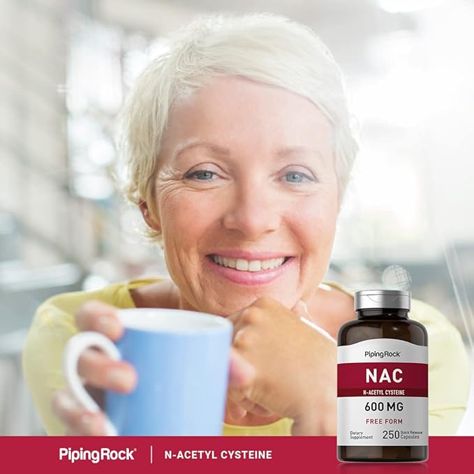 Piping Rock NAC Supplement N-Acetyl Cysteine | 600mg | 250 Capsules | Free Form | Non-GMO, Gluten Free Supplement