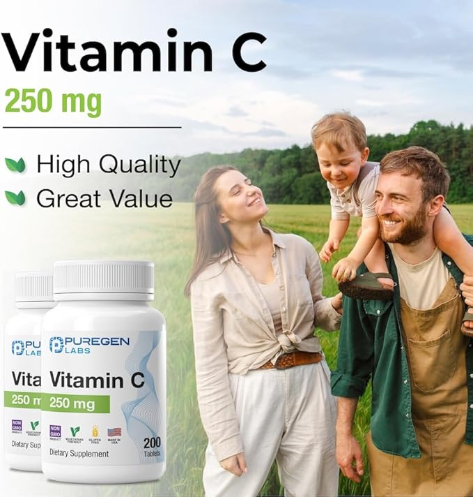 Puregen Labs Vitamin C 250 MG -Total 400 Tablets Supports a Healthy Immune System & Antioxidant Protection | Non-GMO | Gluten Free | Made in USA - 2 Pack