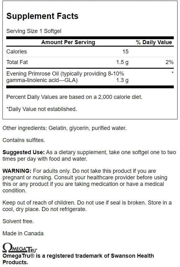 Swanson Evening Primrose Oil (Omegatru) 1300 Milligrams 100 Sgels
