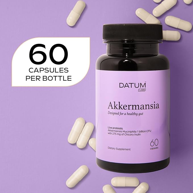 Akkermansia Muciniphila Probiotic + Prebiotic Supplement - Increases GLP-1 Production, Delayed Release, Third-Party Tested, Shelf Stable, 1Bn CFU (60 Acid-Resistant Capsules)