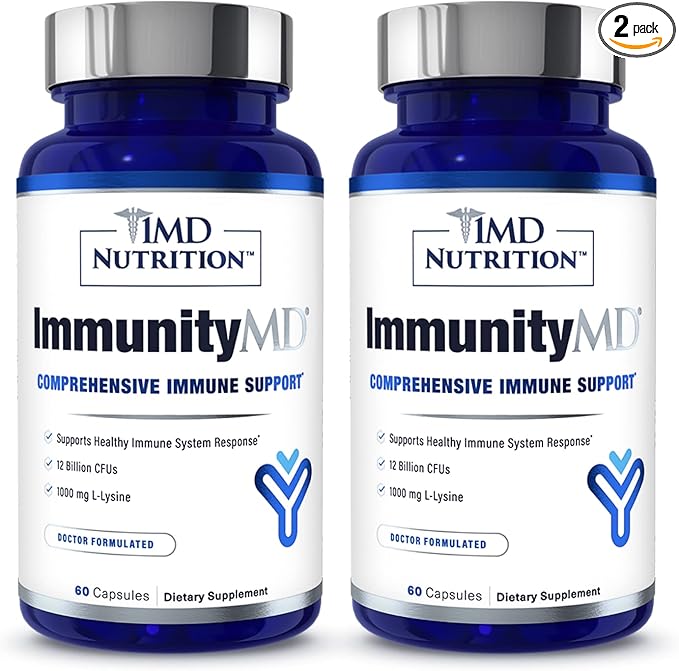 1MD Nutrition ImmunityMD - Immune Health Probiotic | Potent, Doctor-Selected Probiotic Strains with Prebiotic - Promote Overall Immune System Strength, Reduce Everyday Stress | 60 Capsules (2 Pack)