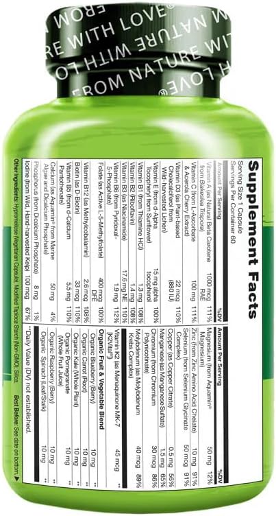 NATURELO Mens Multivitamins - One Daily Multivitamin for Men with Vitamins, Minerals & Organic Whole Foods, Boost Energy & Health, Non-GMO, 60 Vegetarian Capsules