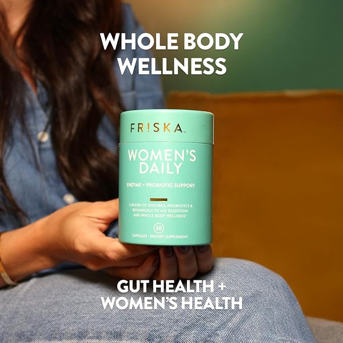 FRISKA Women’s Daily Digestive Enzyme and Probiotics Supplement, Advanced Natural Support for Female Digestive Health, Fights Bloating, Eases Digestion, Supports Nutrient Absorption, 30 Capsules