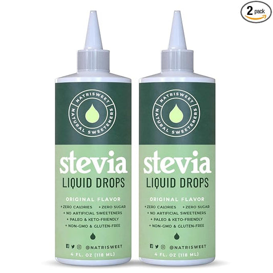 Natrisweet Liquid Stevia Drops 4oz 2pack, Pure Sweetener from Stevia Extract, Plant-Based Sugar Substitute, Zero Calorie Keto Sweetner, Mix Sugar into Drinks and Treats, Non-GMO