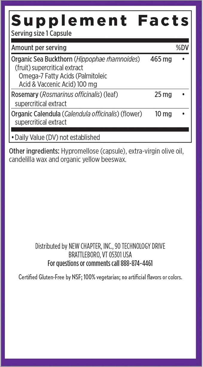 New Chapter Supercritical Omega 7 with Sea Buckthorn + Plant Sourced Fatty Acids + Omega 7 + Non-GMO Ingredients - 60 Vegetarian Capsule