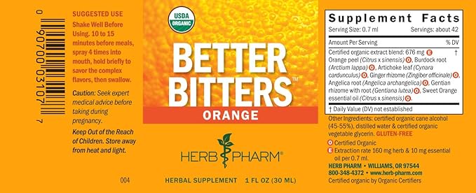 Herb Pharm Better Bitters Certified Organic Digestive Bitters, Orange, 1 Ounce (Pack of 2)