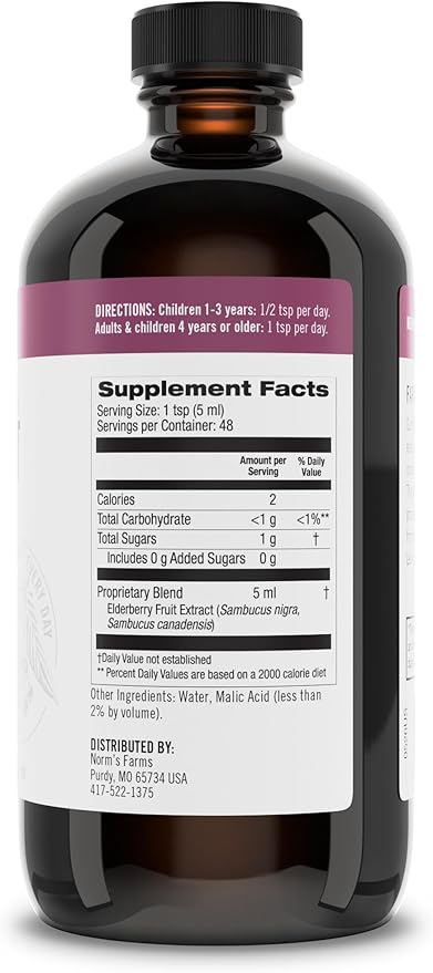 Norm's Farms American Elderberry Extract - Pure Concentrate for Immune Support Made with Berries - Vegan, Gluten Free, Non-GMO - 8 Oz. Bottle