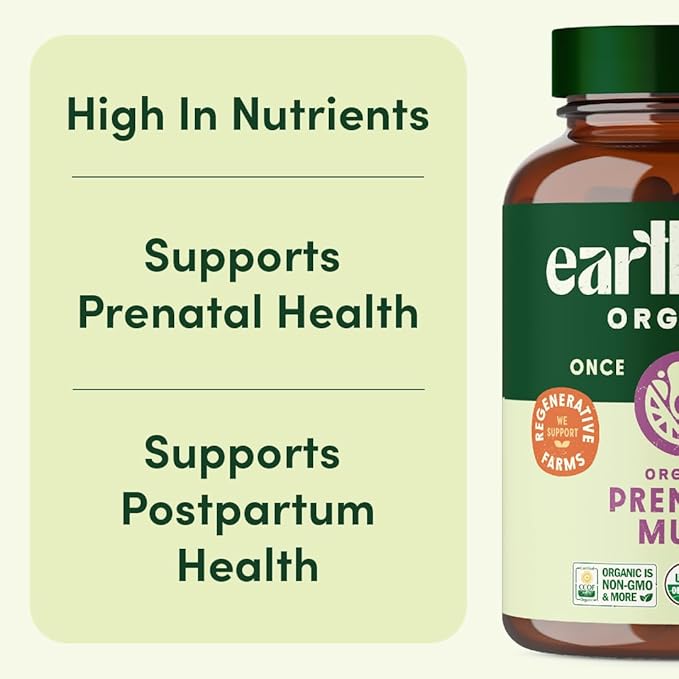 Prenatal Once Daily Multivitamin for Women for Conception, Pregnancy, Postpartum & Breastfeeding, Folate, Iron & Organic Whole Food Blend, 30 Count