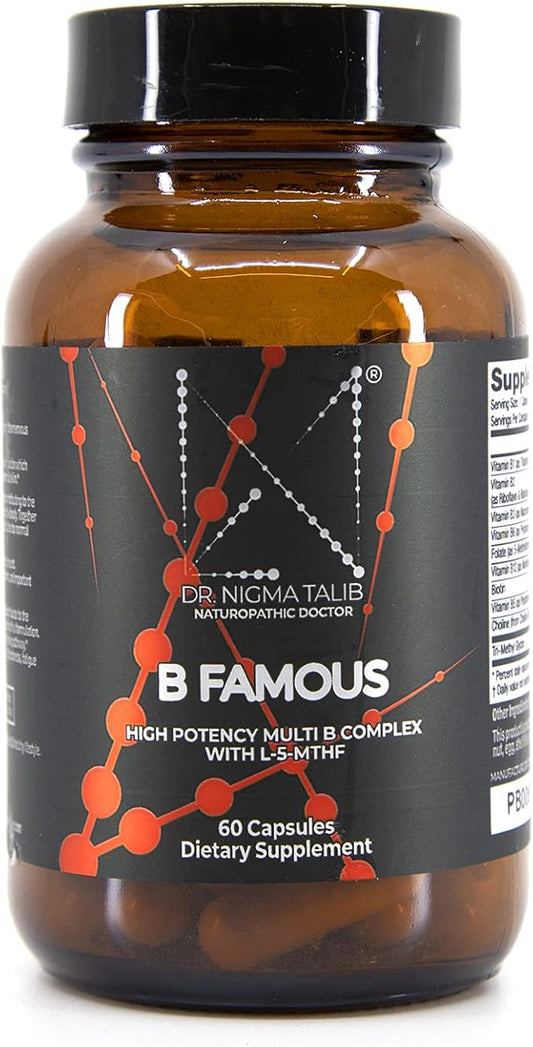 B Famous High Potency Multi B Vitamin Complex with L-5-MTHF for Nervous System and Digestive Health and Glowing Skin - 60 Capsules