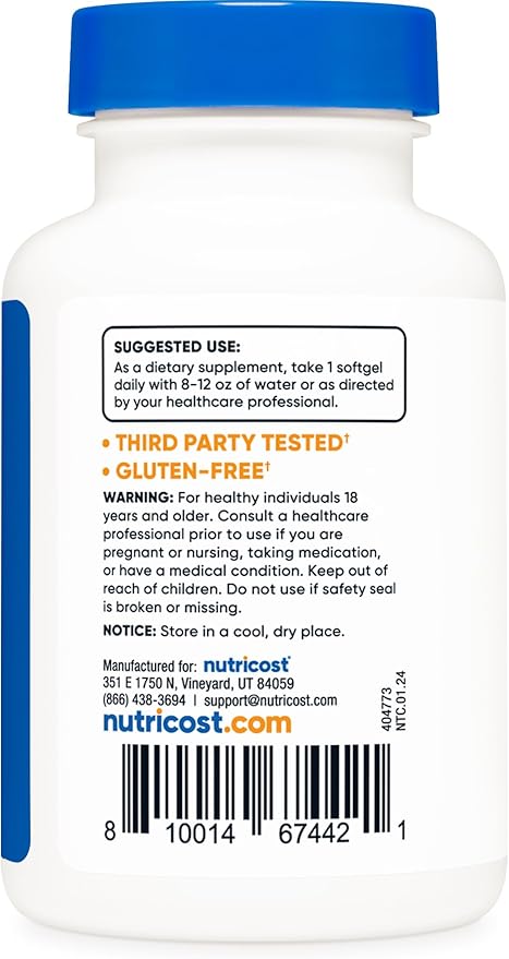 Nutricost Vitamin D3 1000 iu Softgels, 240 Softgels - Non-GMO & Gluten Free