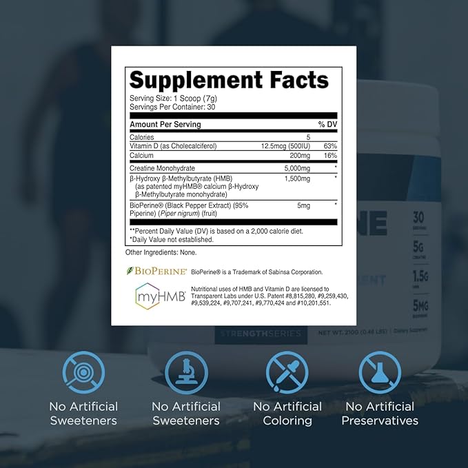 Transparent Labs Creatine HMB - Creatine Monohydrate Powder with HMB for Muscle Growth, Increased Strength, Enhanced Energy Output, and Improved Athletic Performance - 30 Servings, Unflavored