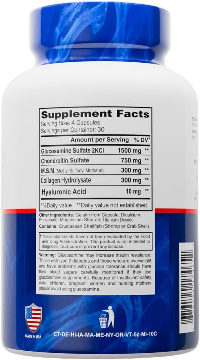 Premium Glucosamine & Chondroitin Nutritional Supplement - Healthy Joint, Bone & Knee Support - Rich in MSM & Collagen - Organic Natural Ingredients - Made in USA - 120 Capsules 2 Pack