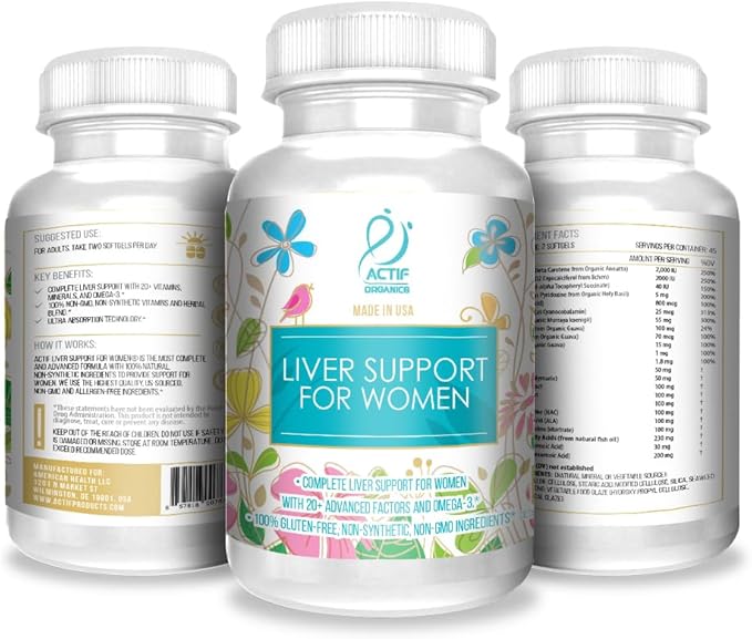 ACTIF Liver Support for Women with 20+ Advanced Factors and Omega-3 - Non GMO, Made in USA, 90 Count