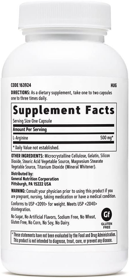 GNC L Arginine 500mg Supplement, Supports Healthy Blood Vessel Tone, 90 Servings